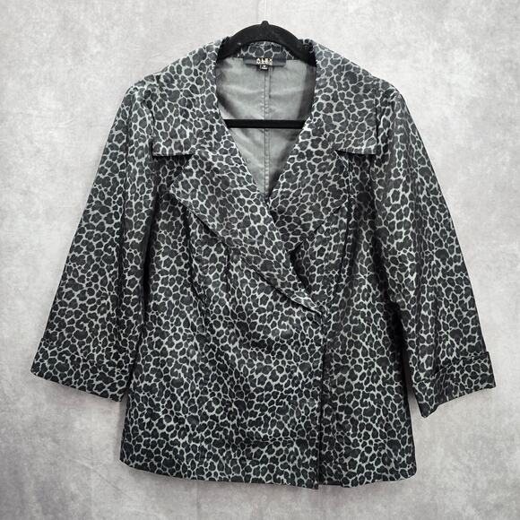 210. Alex Marie Black Gray Executive Jacket Coat Formal Animal Print Medium - Picture 4 of 8